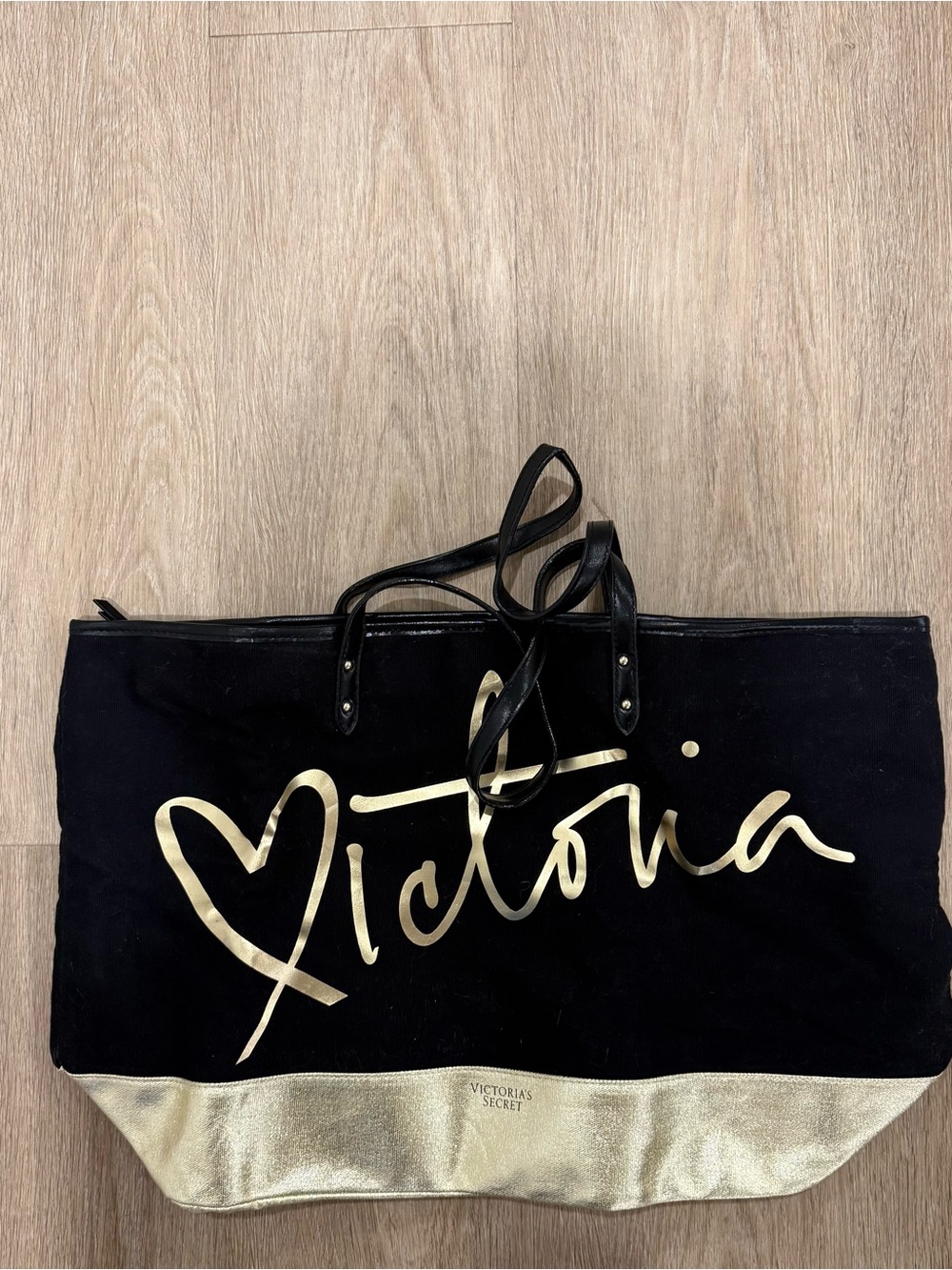 Victoria’s Secret Black & Gold Large Canvas Tote Bag